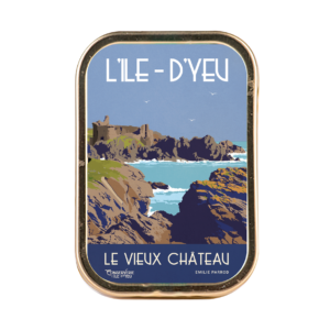 Image montrant une boite de sardines millésimées avec le visuel du vieux château (Ile d'Yeu) - 115g